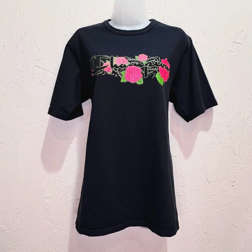 2000s Champion Black T Shirt Thorns and Roses y2k Goth Unisex M - Picture 2 of 8